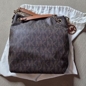 Michael Kors Brown Logo Tote Bag with Tan Leather Straps